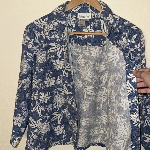 COLDWATER CREEK Linen Blend Floral Snap Front Shacket/Blouse Top Size M - Picture 4 of 7